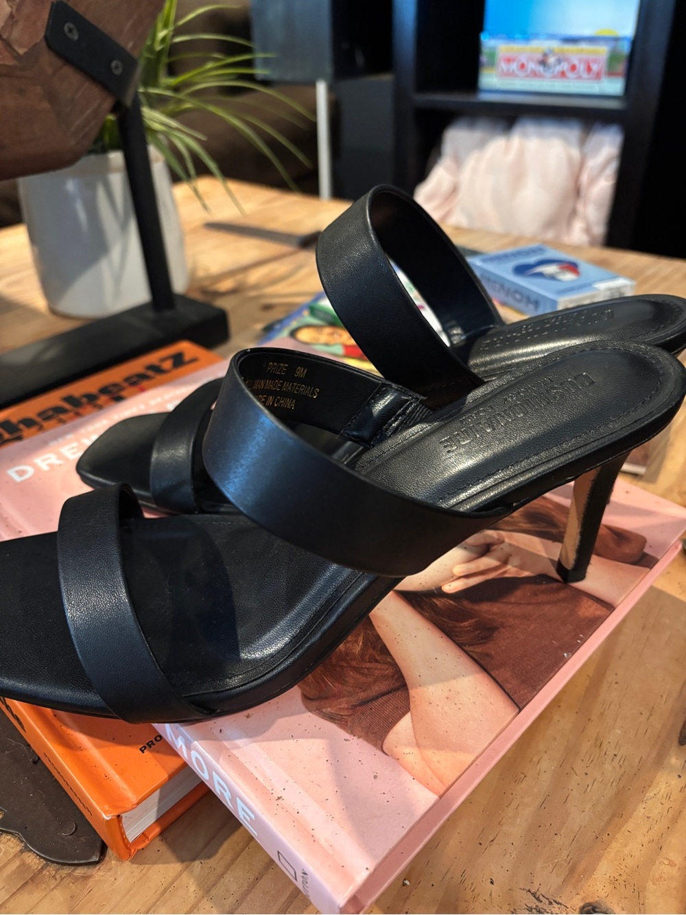 Women's Black Double-Strap Heeled Mule